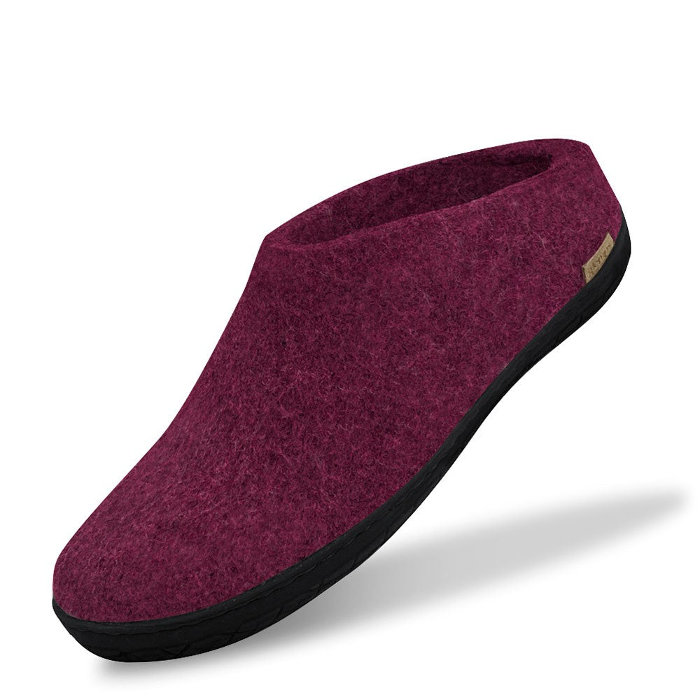 Glerups Felt Black Rubber Sole Mule - Cranberry