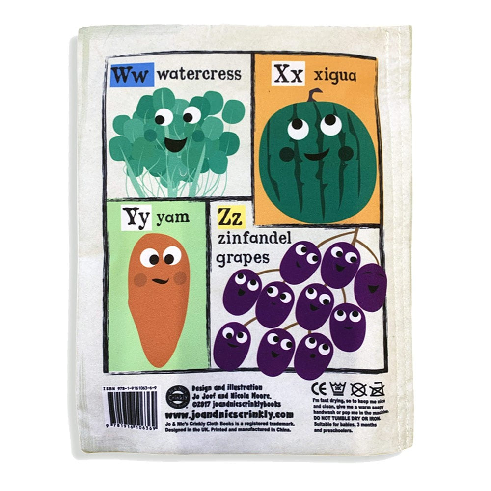 Jo & Nic's Crinkly Cloth Book - Fruit & Vegetable Alphabet