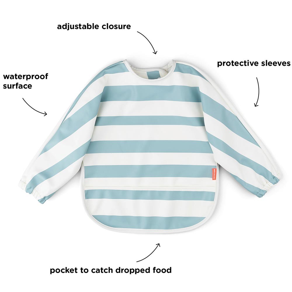 Done By Deer Sleeved Pocket Bib - Blue Stripes