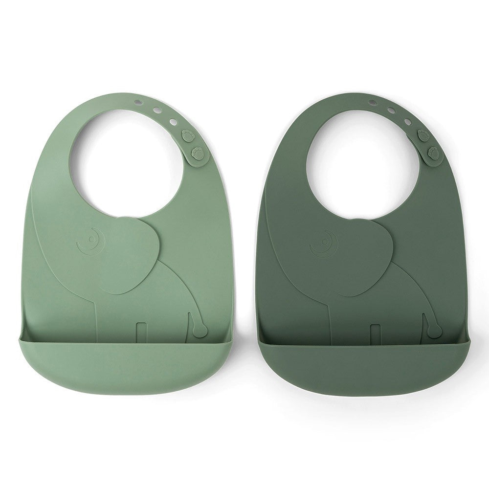 Done by Deer Elphee Silicone Bib - Green - Set of 2 