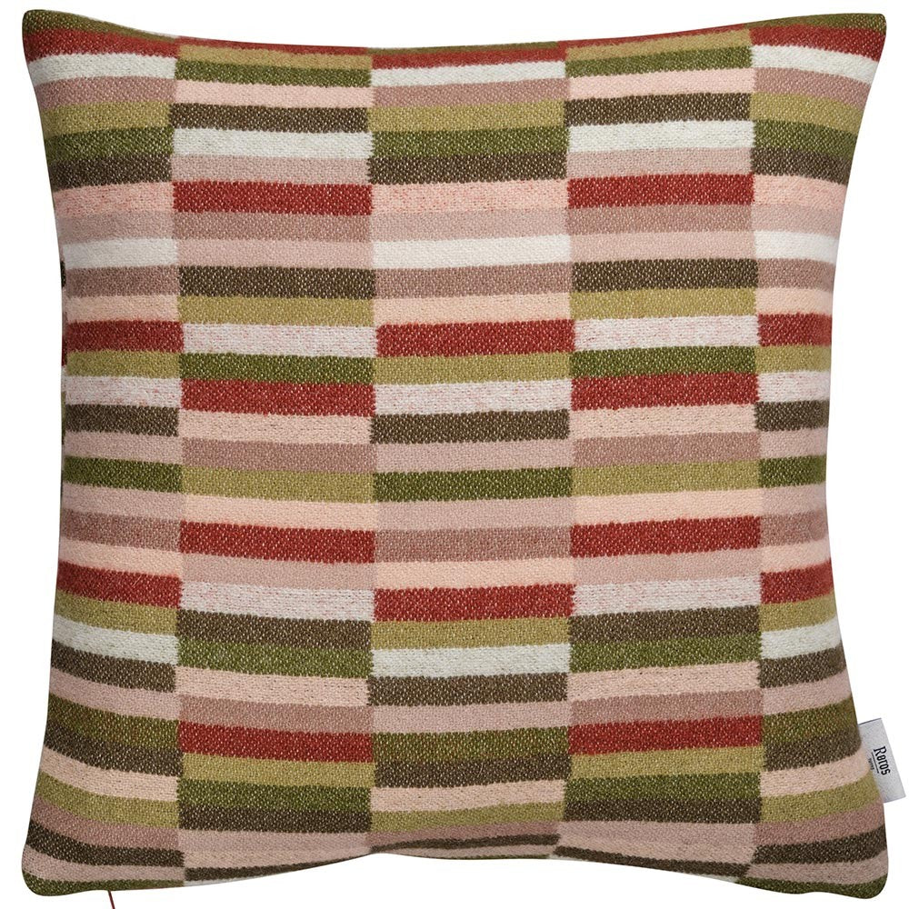 Røros Tweed Ida Wool Cushion - Olive & Burgundy - Front