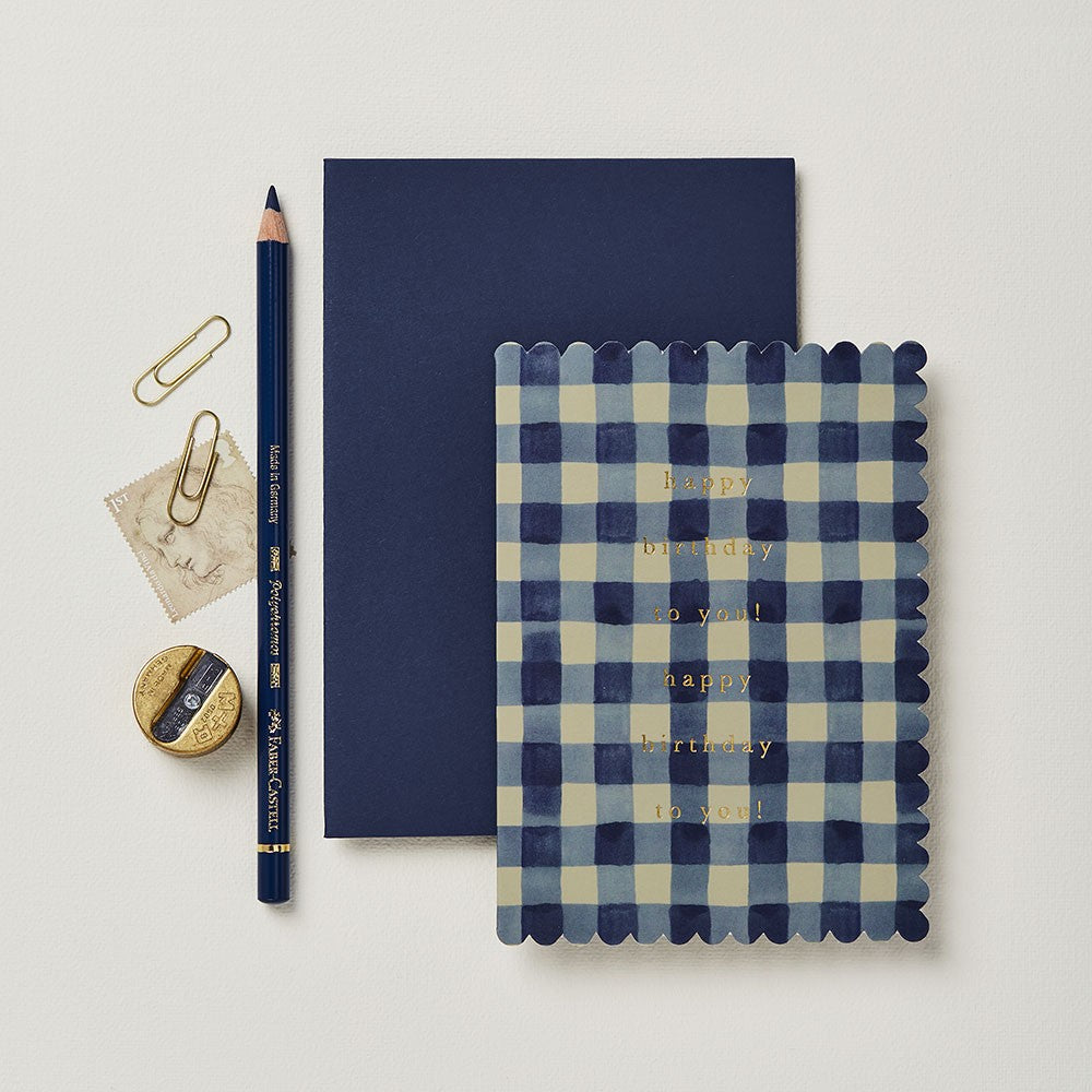 Wanderlust Paper Co. Blue Gingham 'Happy Birthday to you!' Greeting Card