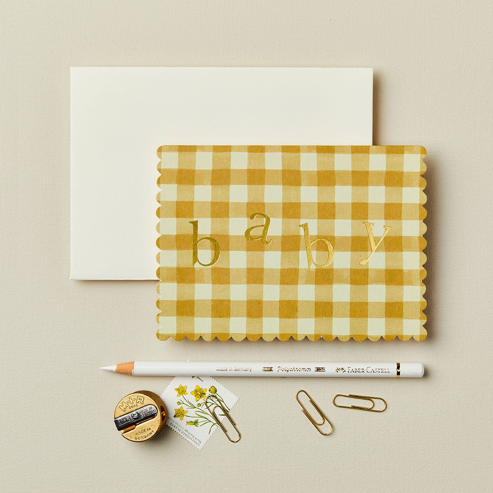 Wanderlust Paper Co. Mustard Gingham Baby Card