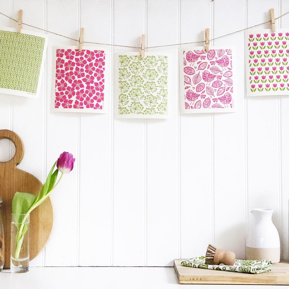 Jangneus Cellulose Dishcloth - Pink Flower