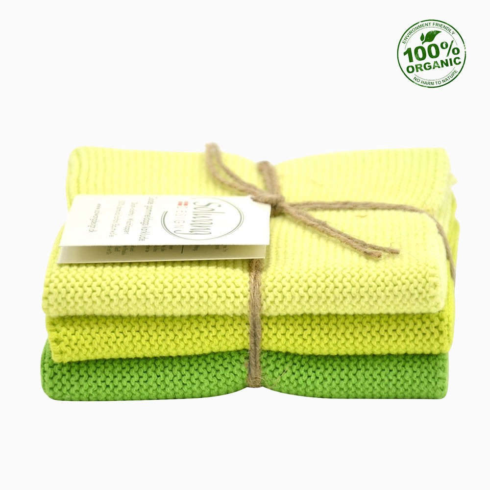 Solwang Cotton Dishcloths - Light Green Trio