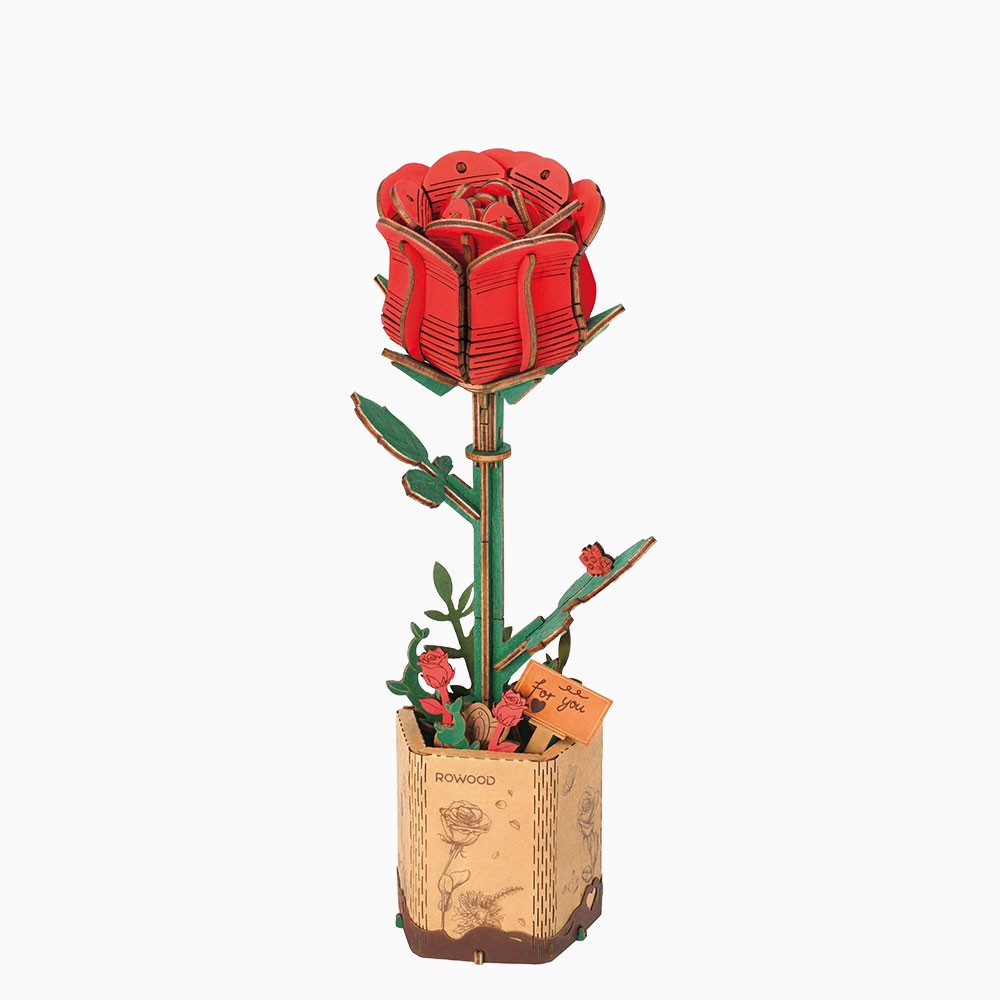 Red Rose 3D Wooden Flower Puzzle by Robotime