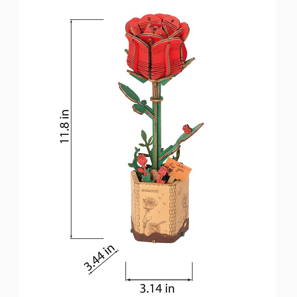 Red Rose 3D Wooden Flower Puzzle by Robotime