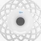 Underside view of Bjorn Wiinblad fruit bowl with signature on a white background