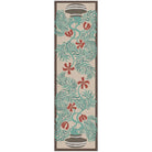 Ekelund 'Lollo' table runner with two large winding red and green flowers in black and white striped pots