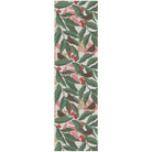 Ekelund 'Lovkvist' cotton table runner with green and pink leaves, strawberries and blackbirds on a white background