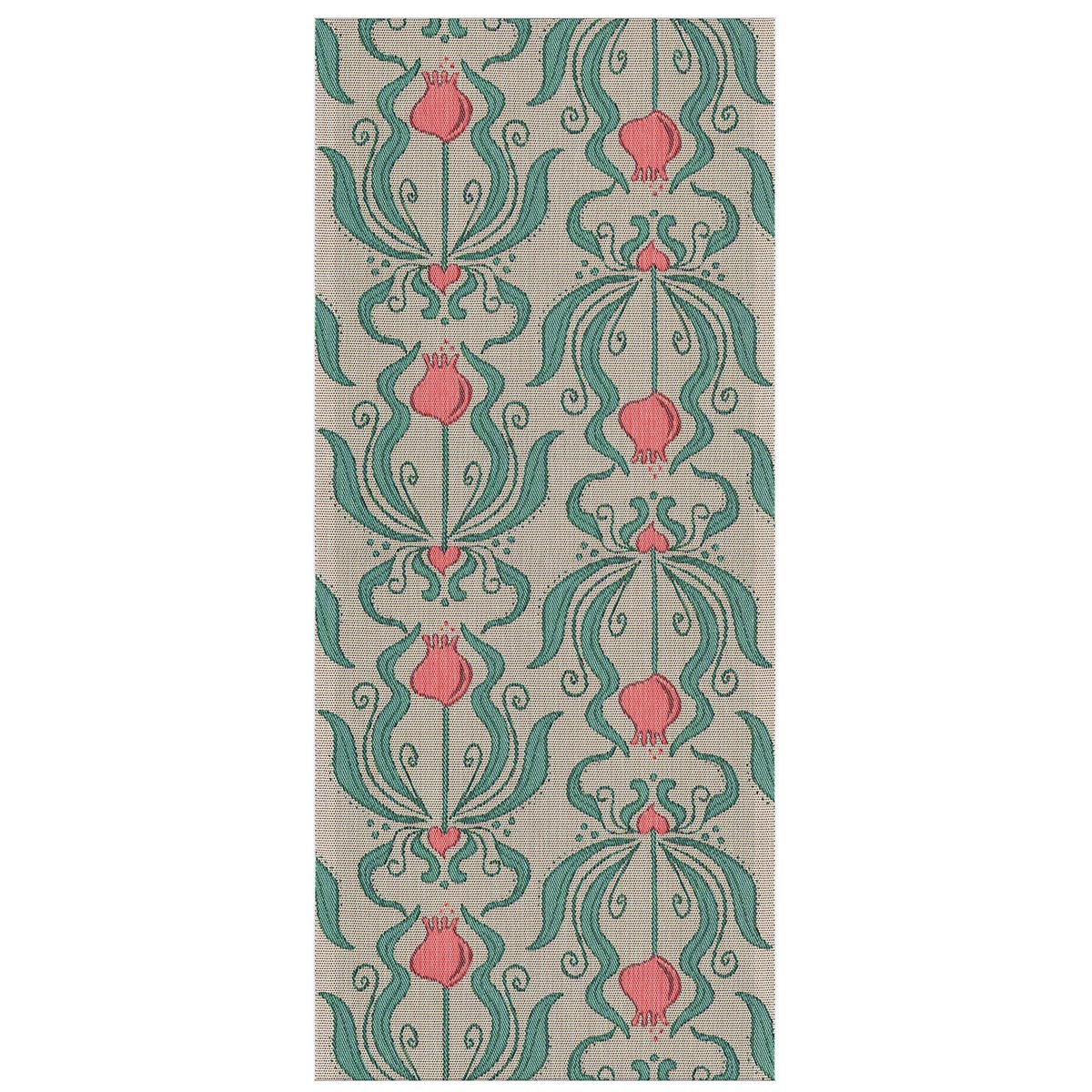 Ekelund 'Ronalda' table runner with pink and green floral repeating pattern