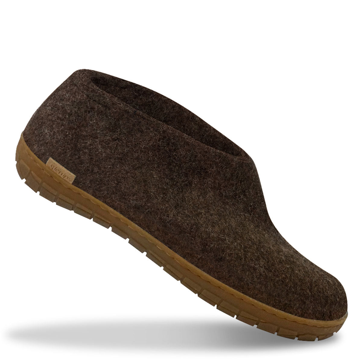 A single felt glerups slipper in shoe style with natural rubber sole - chestnut colour