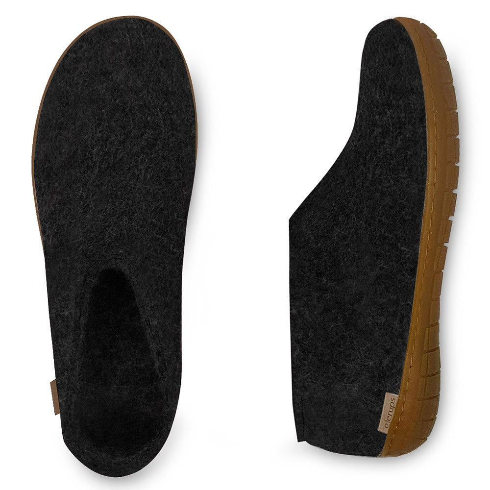 Arial and side view of Glerups Felt Rubber Sole Shoe - Charcoal