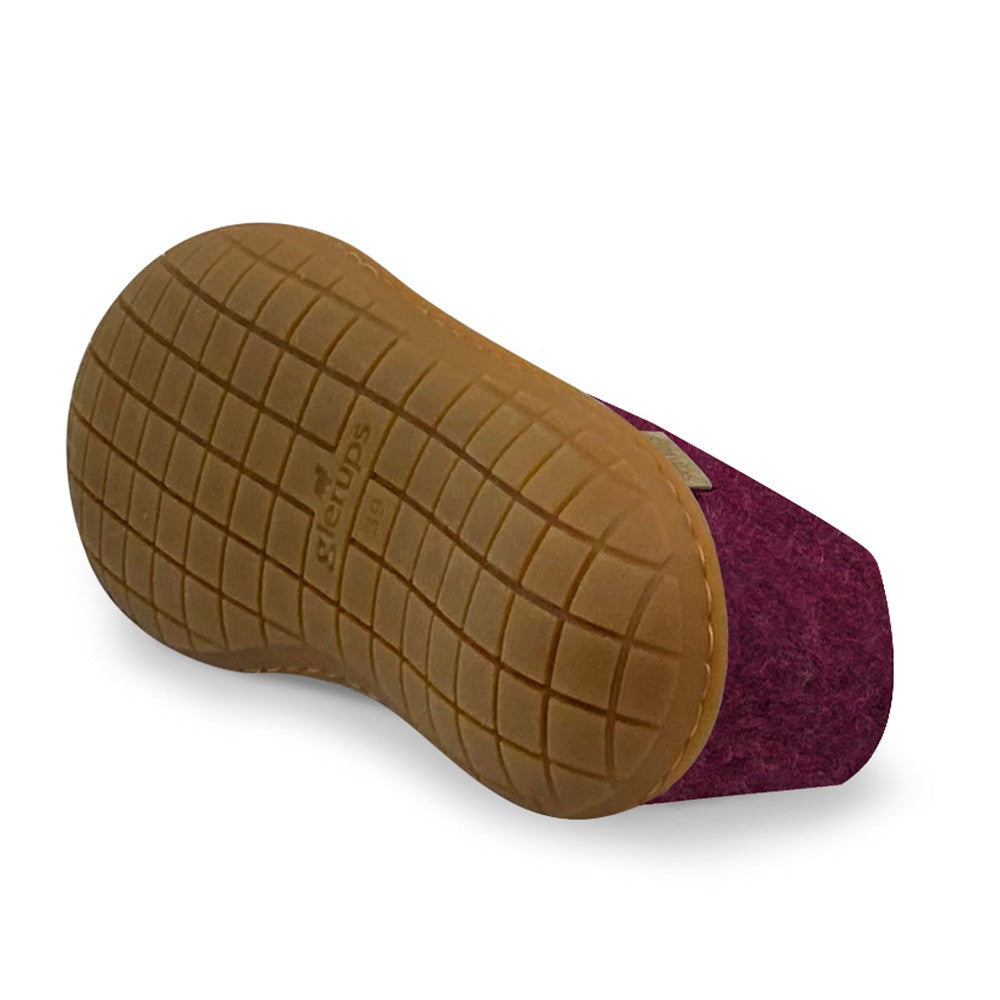 Underside view of Glerups Felt Rubber Sole Shoe - Cranberry