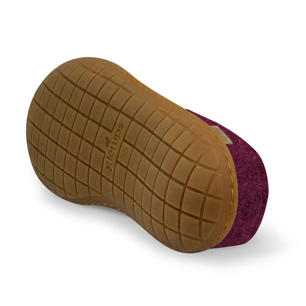 Underside View Glerups Felt Rubber Sole Mule - Cranberry