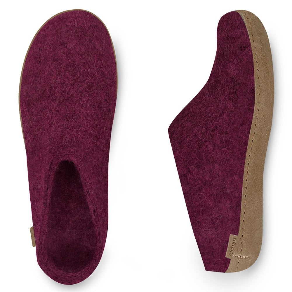 Arial and Side view of Glerups Mules with a Leather sole.