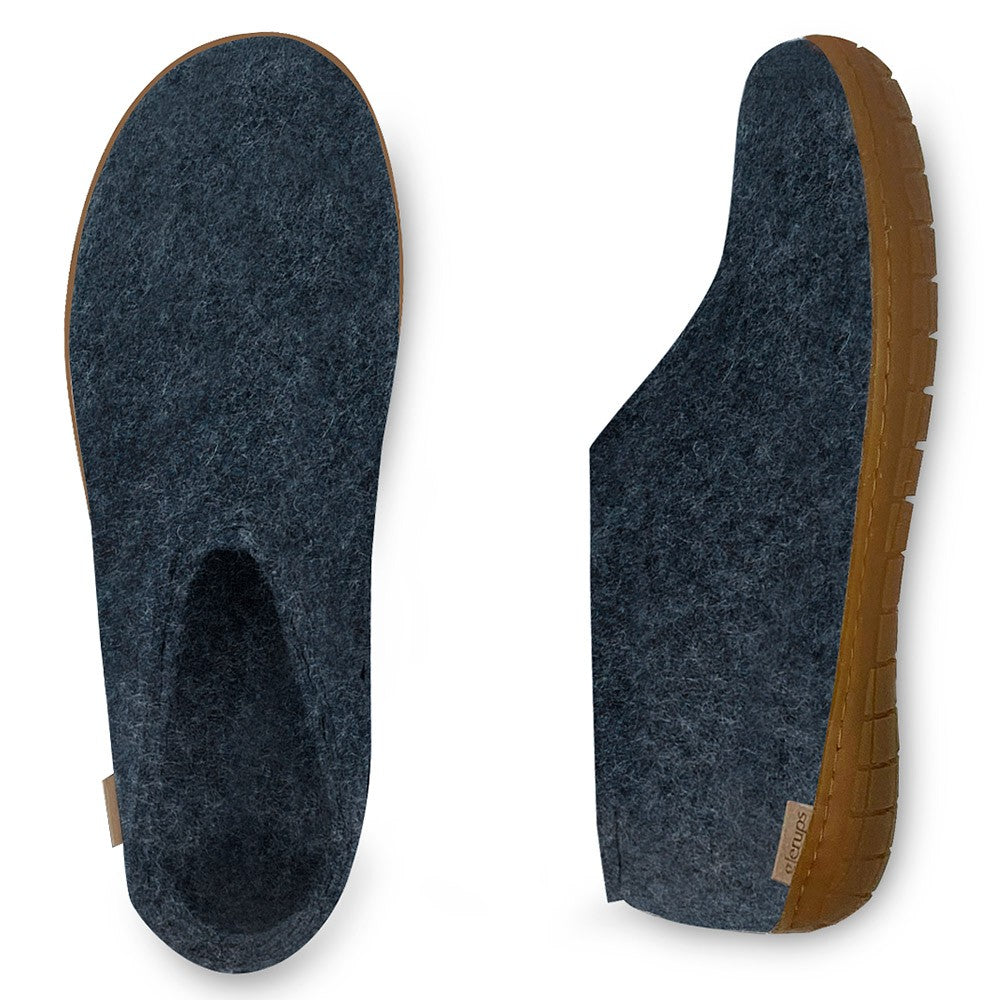 Arial and side view of Glerups Felt Rubber Sole Shoe - Denim