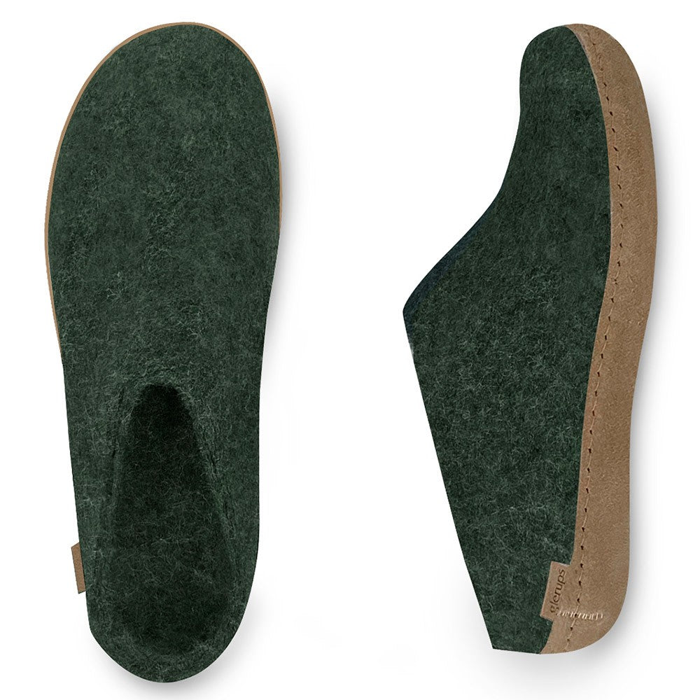 Arial and side view of Felt Wool Glerups in Forest with Leather soles