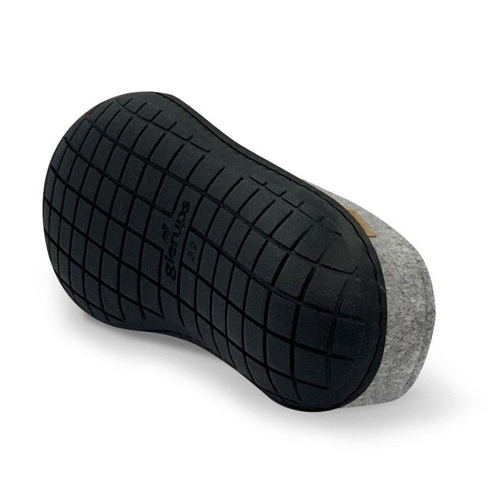 Underside View of Glerups Felt Black Rubber Sole Mule - Grey