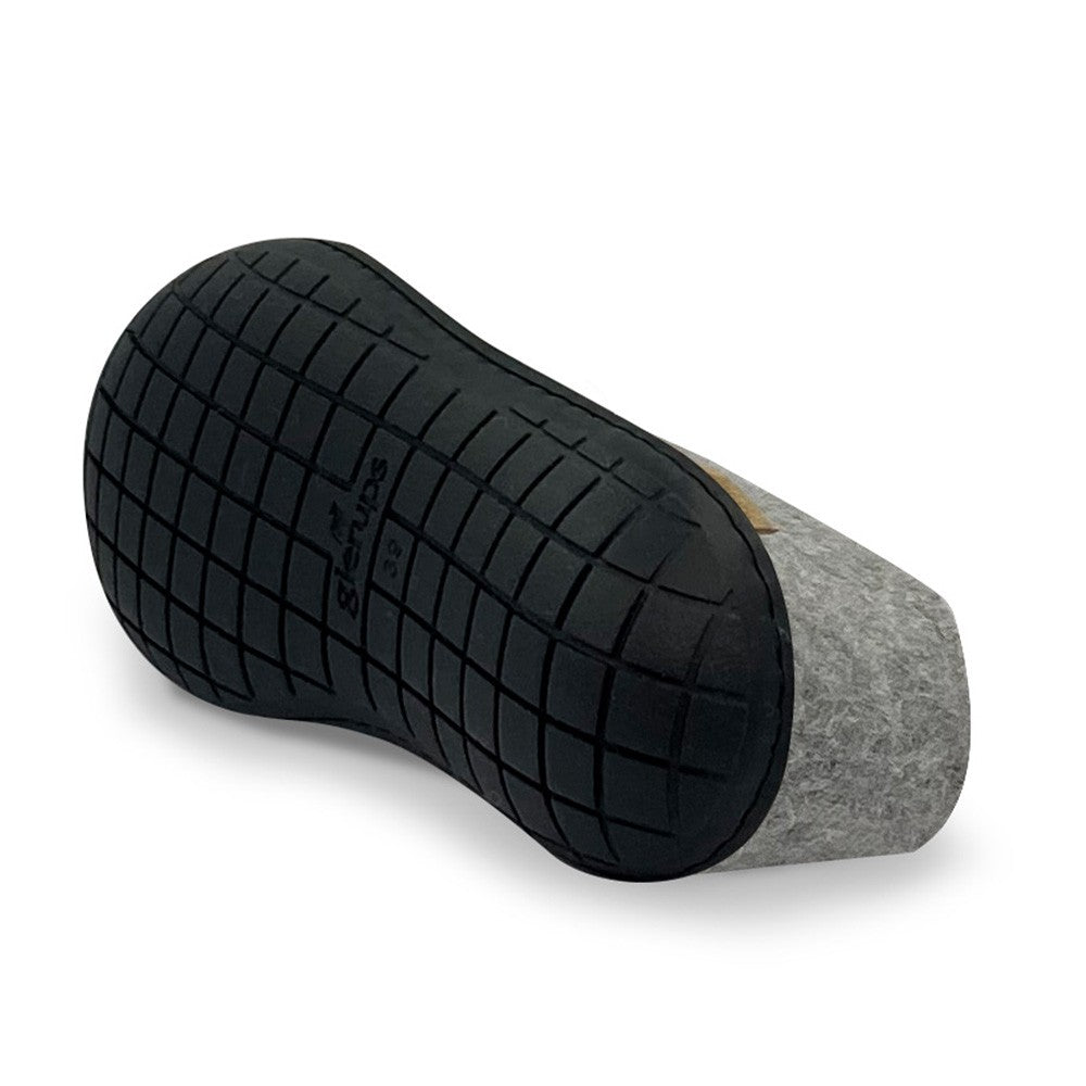 Underside view of Glerups Felt Black Rubber Sole Shoe - Grey