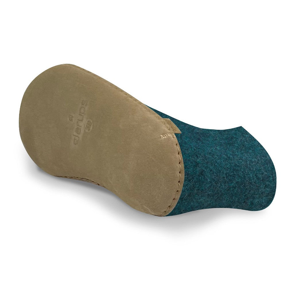 Underside view of Glerups soft sole ankle boots in petrol