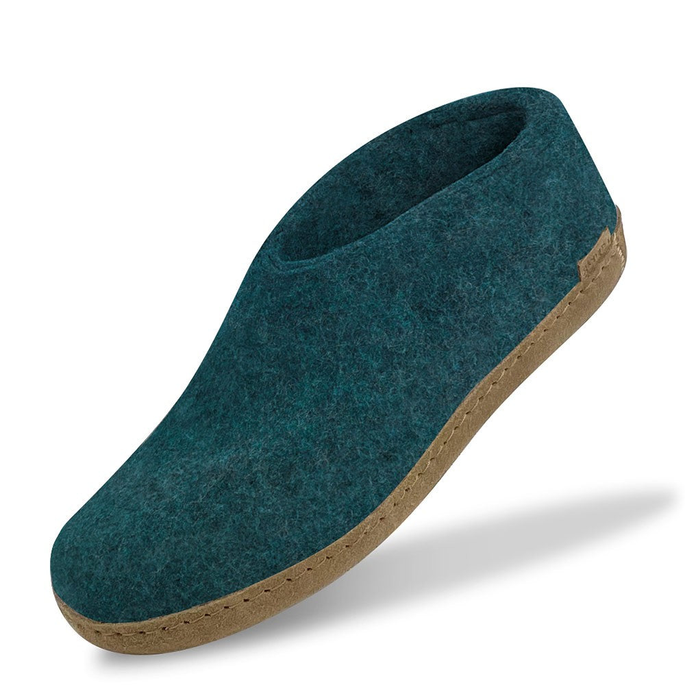 Glerups Felt House Shoe - Petrol with leather sole