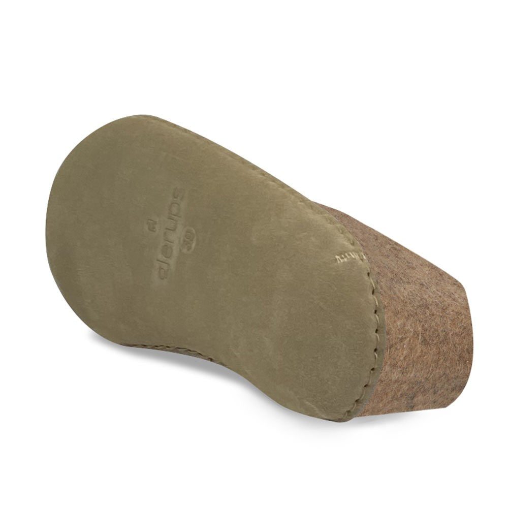 Underside view of leather soled Glerups shoe in Sand