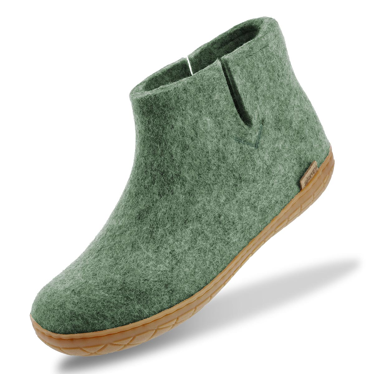 A single glerups boot with rubber soles in moss