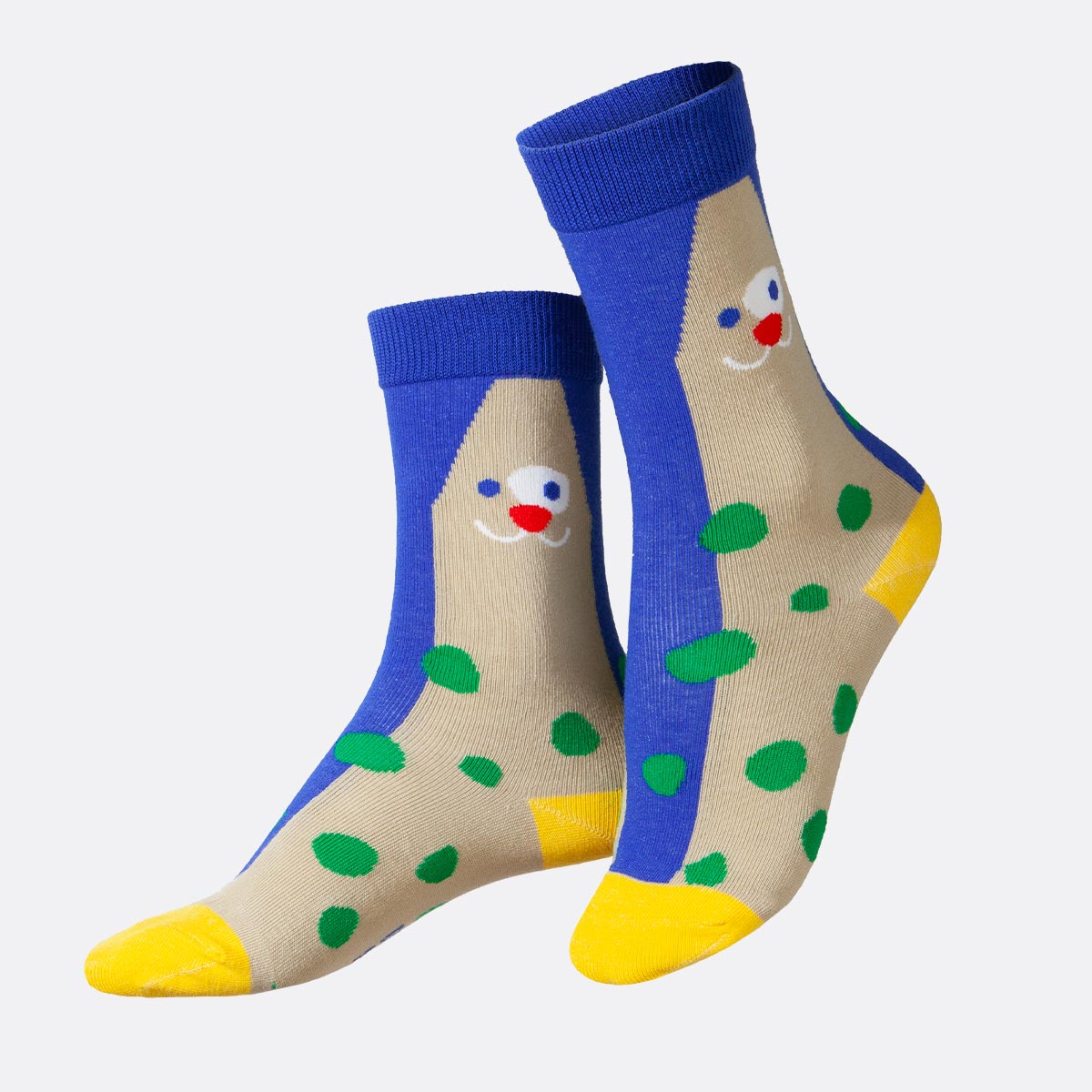 Eat My Socks Happy Dog socks on a light grey background