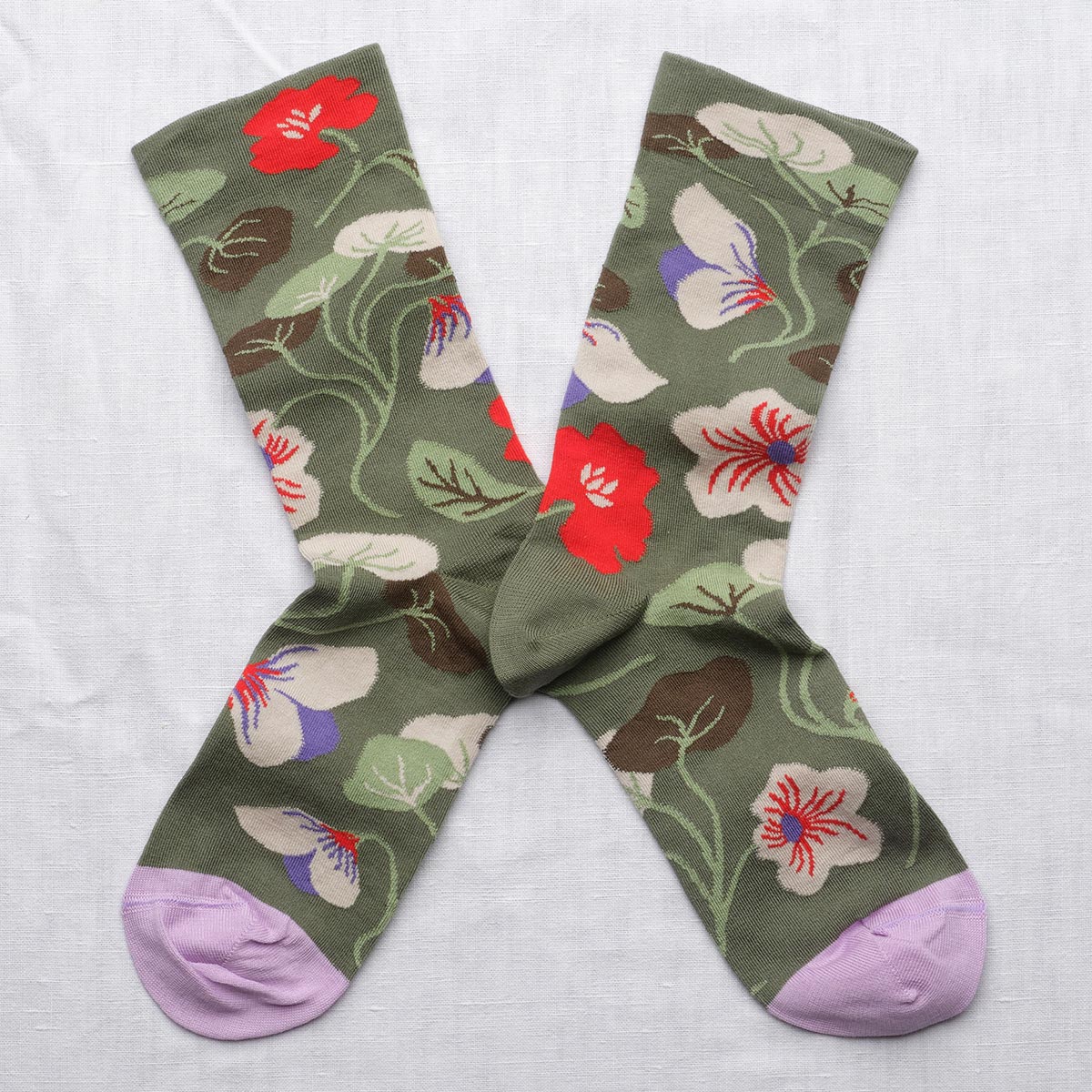 Bonne Maison Floral Cedar Green Socks