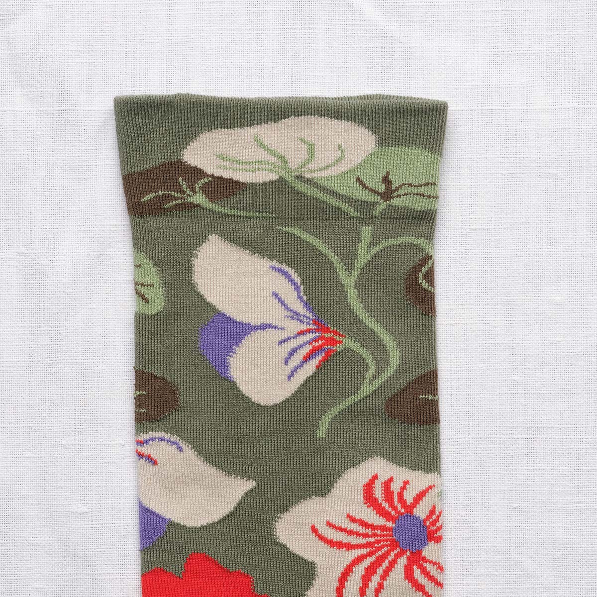 Bonne Maison Floral Cedar Green Socks close-up detail