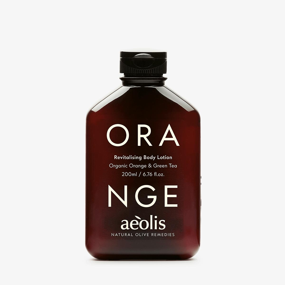 Bottle of Orange aeolis body lotion on a white background