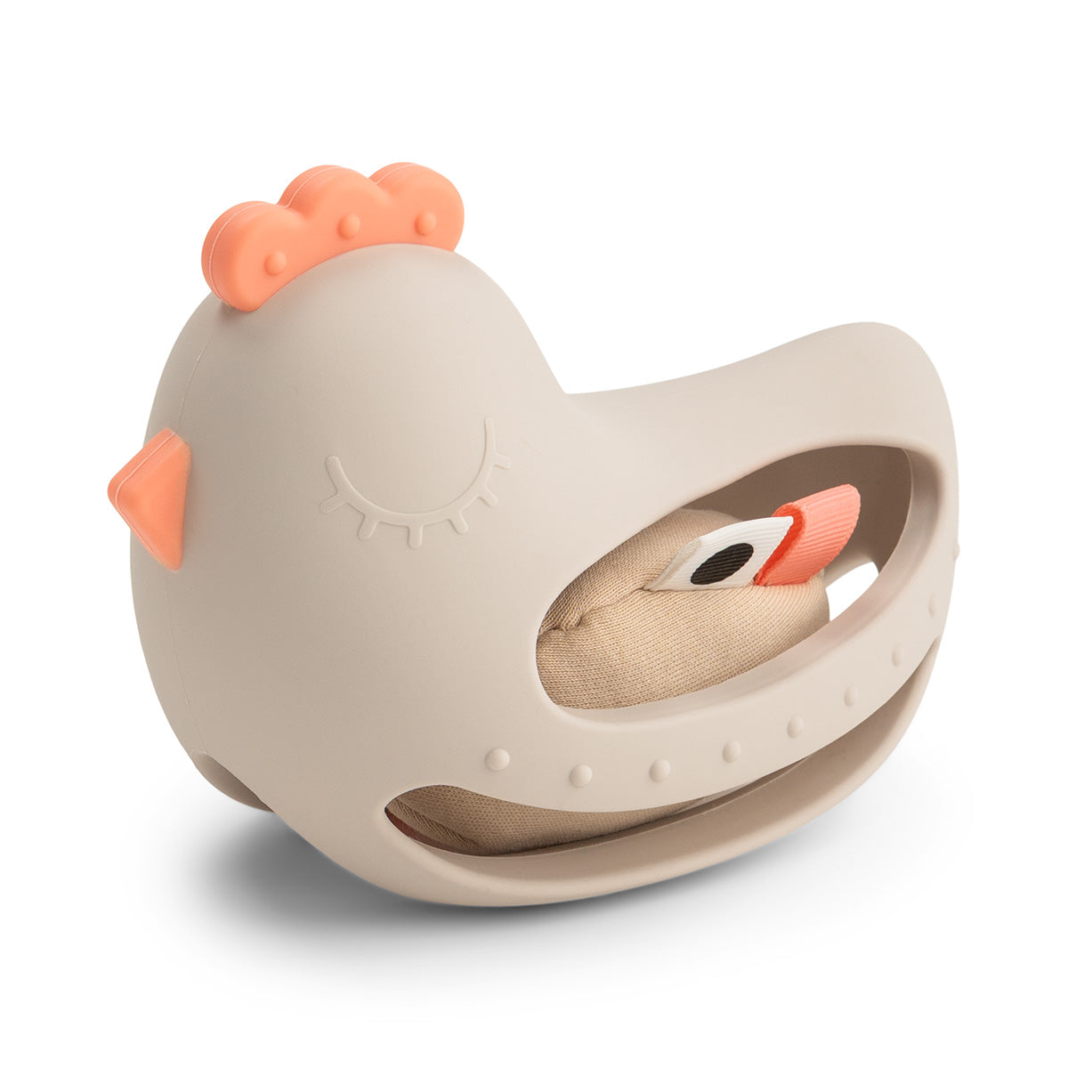 Done by Deer 'Clucky' teether rattle on a white background.