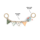 Done by Deer 'Celebration' pram toy against a white background with annotated features.
