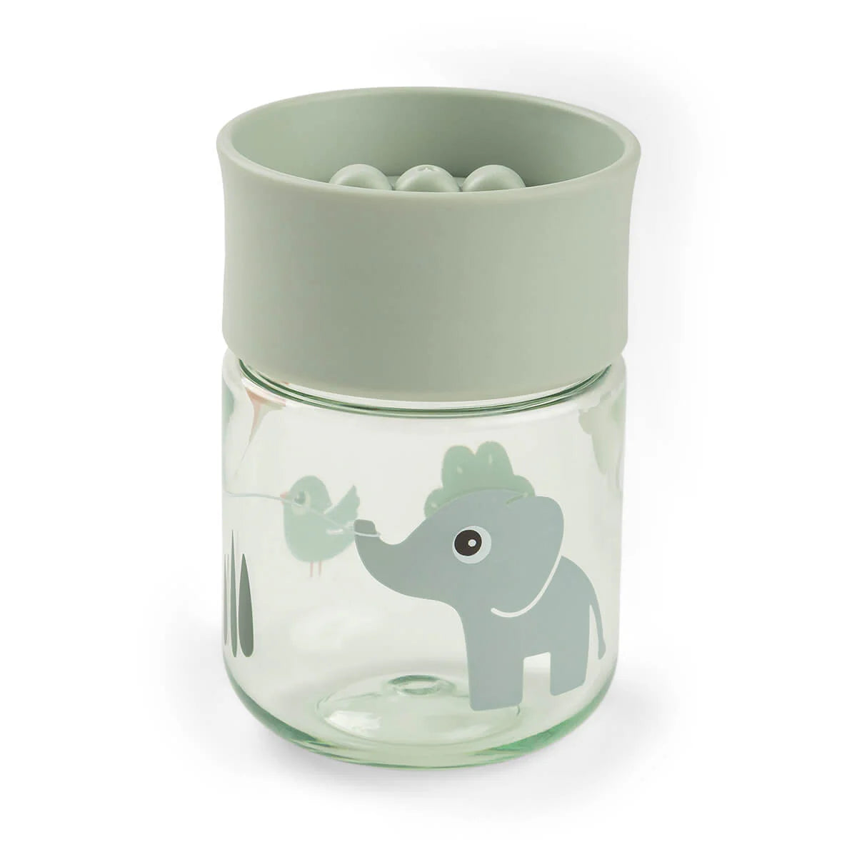 Done by Deer pale green learning cup with 360 lid against a white background.
