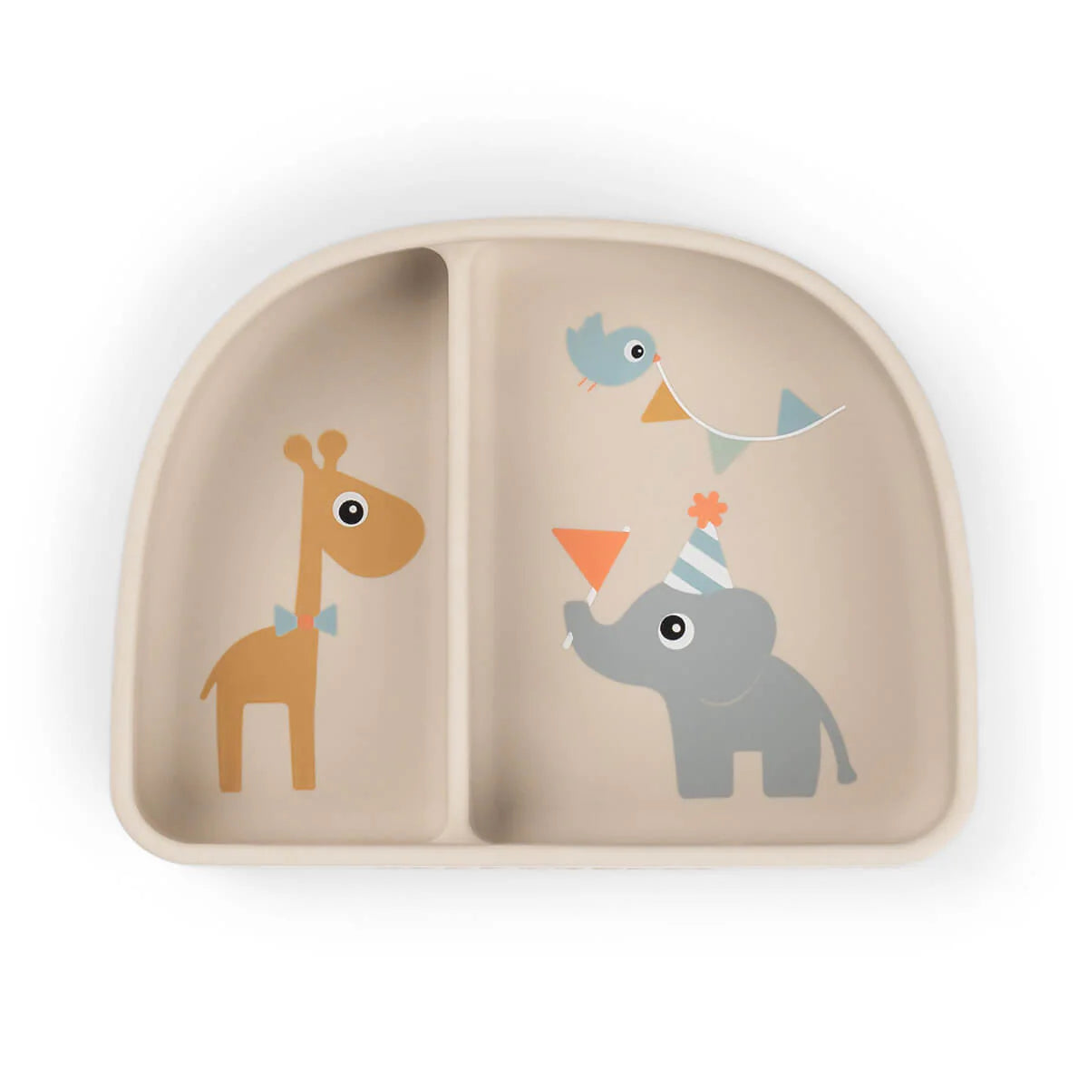 Done by Deer two compartment bowl in the colour 'sand' against a white background.