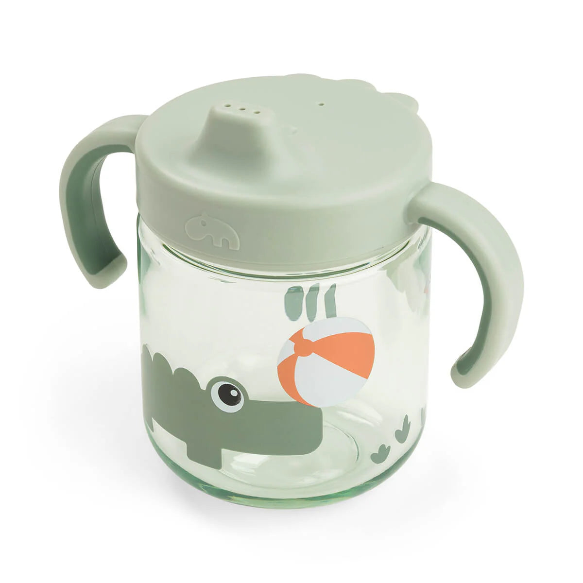 Done by Deer pastel green grippy spout cup on white background.