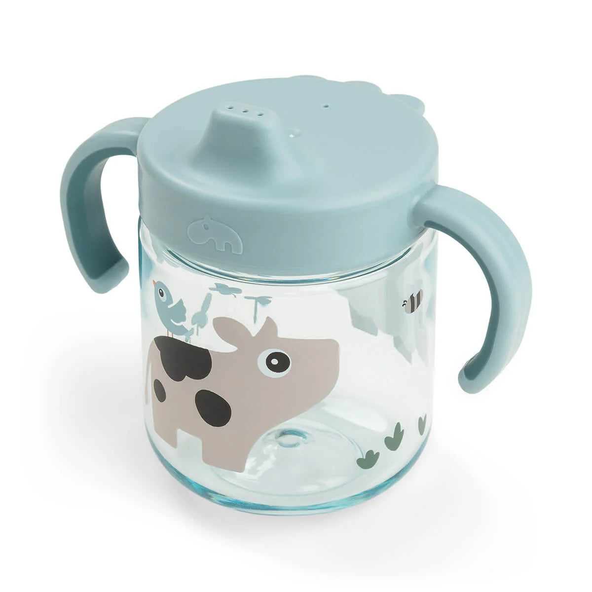 Done by Deer light blue grippy spout cup on white background.