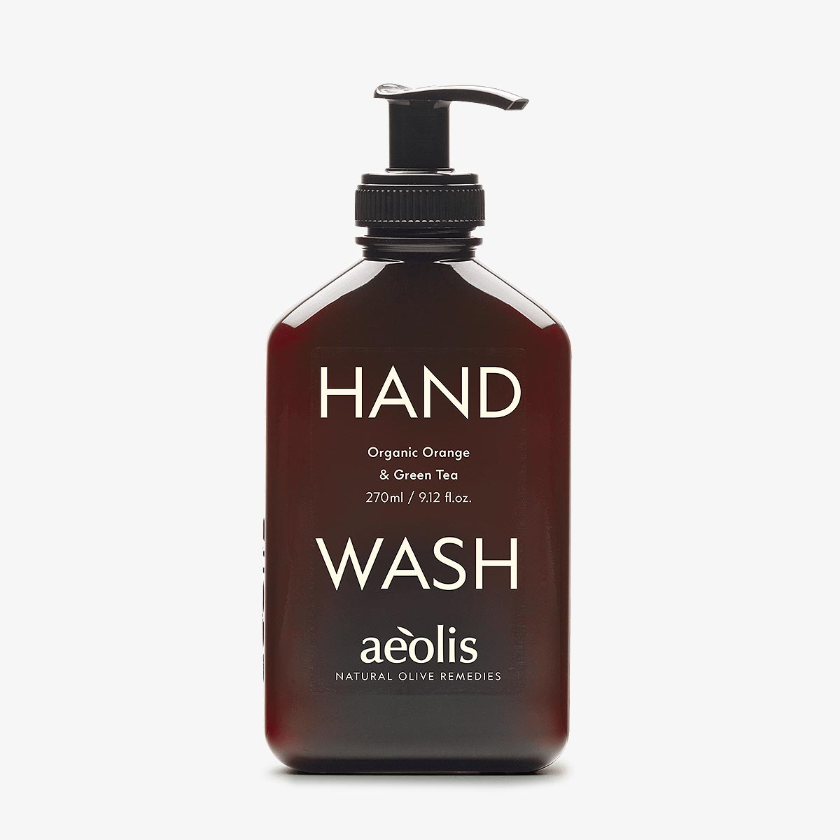 Bottle of aeolis hand wash on a white background