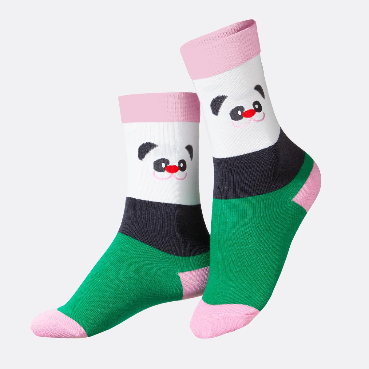 Eat My Socks pair of socks with a panda design on a light grey background