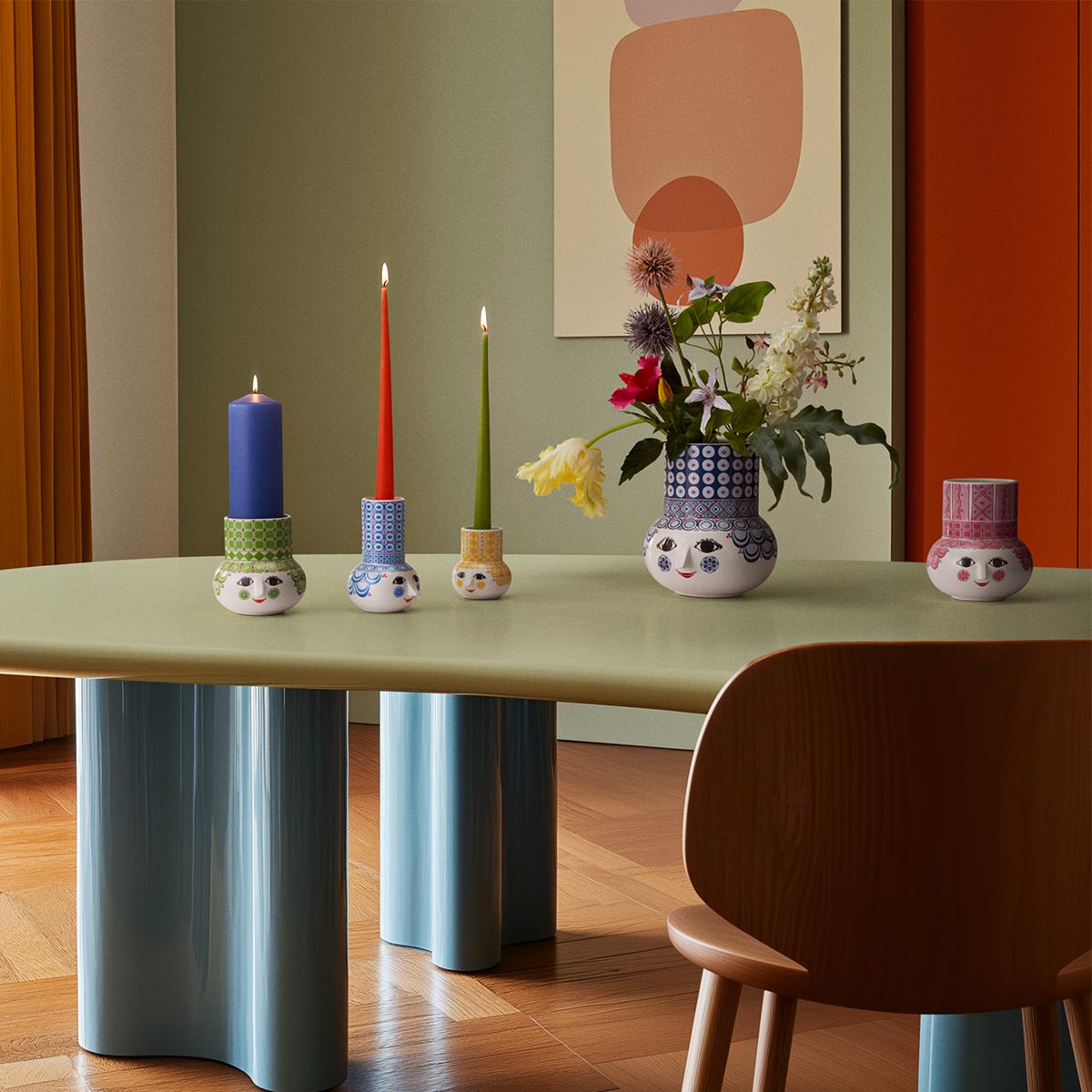 Bjorn Wiinblad Olga Collection on a contemporary colourful table