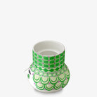 Decorative ceramic Bjorn Wiinblad 12 cm candle holder with green and white pattern on a white background