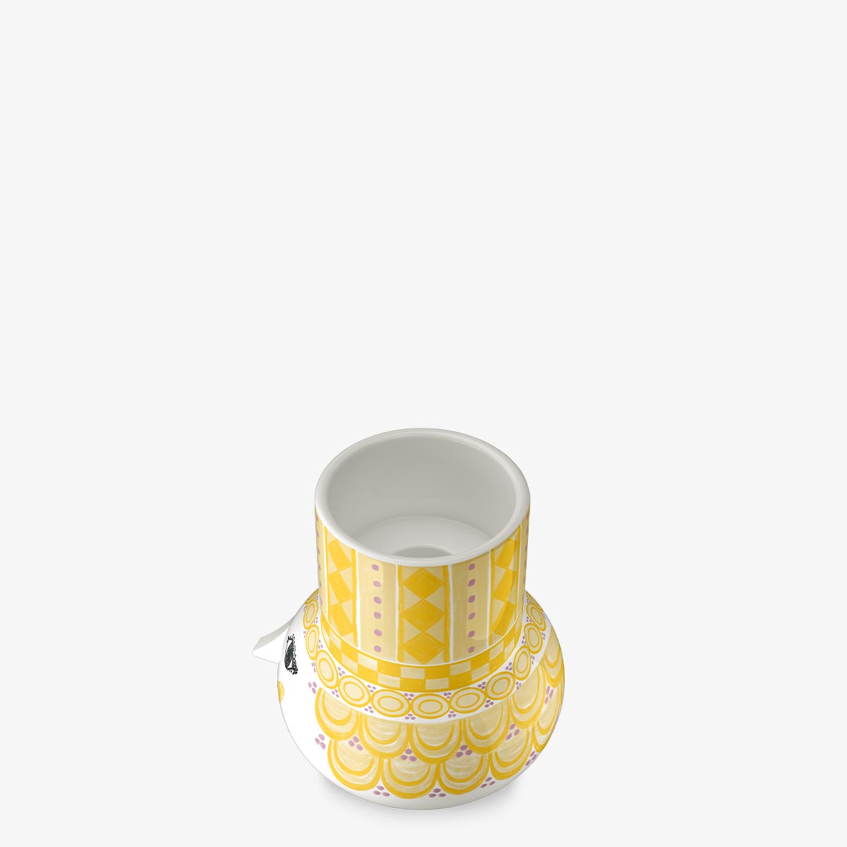 Bjorn Wiinblad Olga yellow candle holder angled arial view of inside on white background
