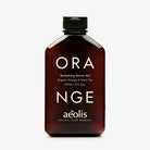 Brown bottle of aeolis Orange shower gel on a white background